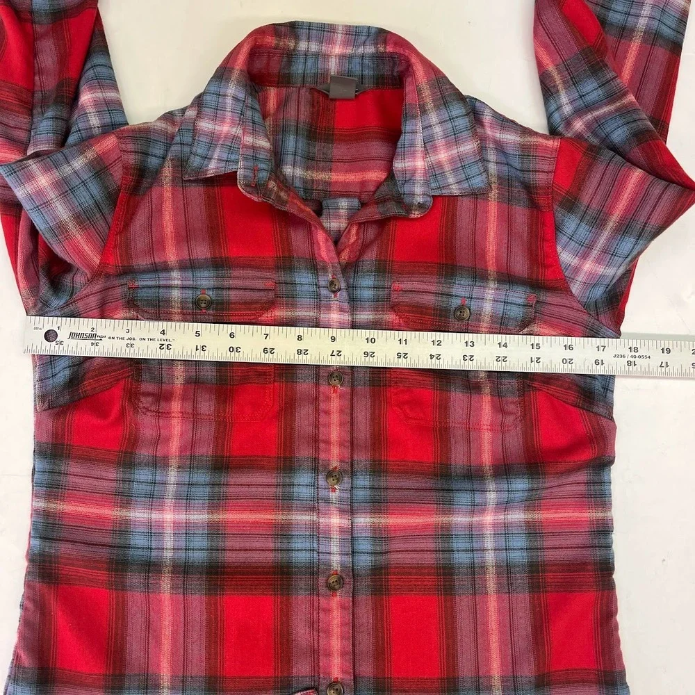 Eddie‎ Bauer Red Blue Plaid Flannel Button Down Shirt Womens Long Sleeve Pockets